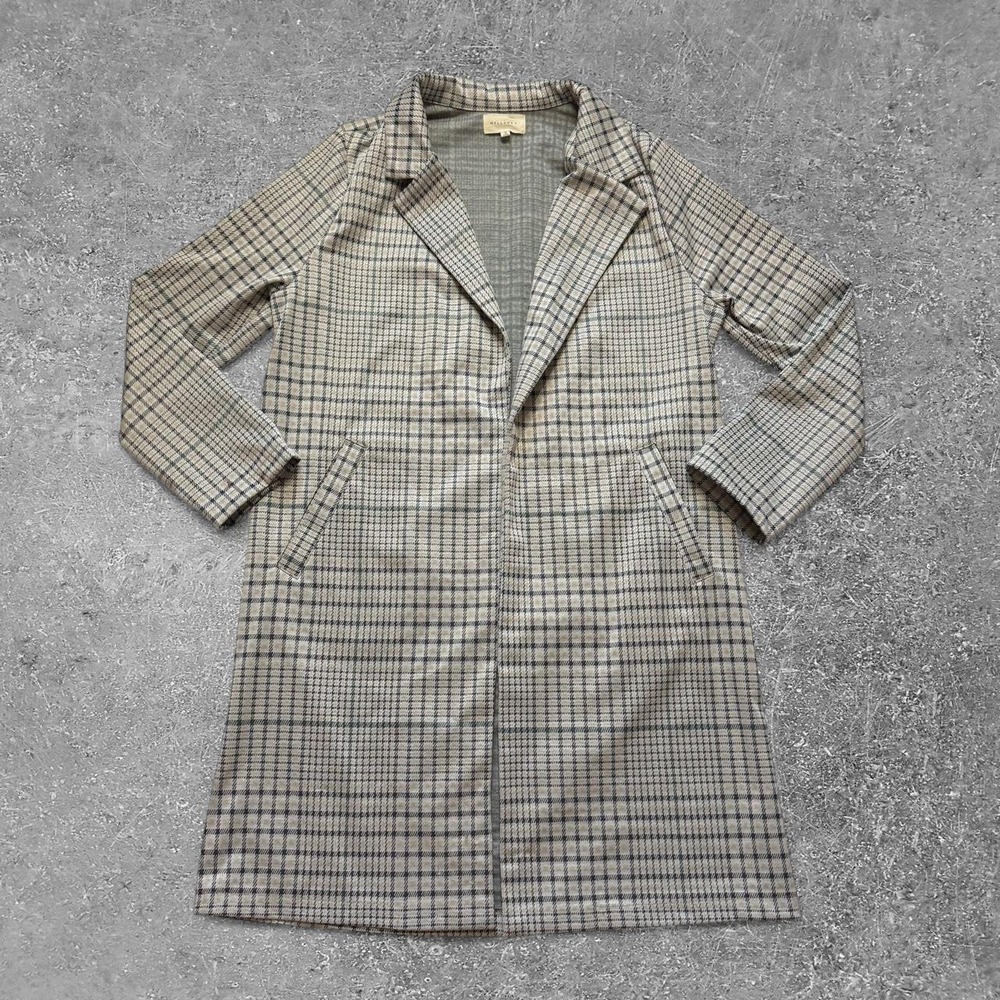Melloday Women Plaid Trench Coat Grey Black White CKJ181784-TJ-GBP Size M